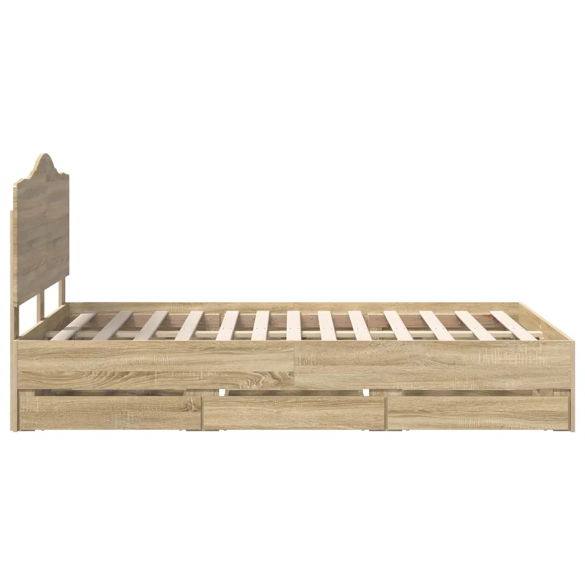 Bed Frame Sonoma Oak 135 x 190 cm Engineered Wood Modern with Storage Drawer