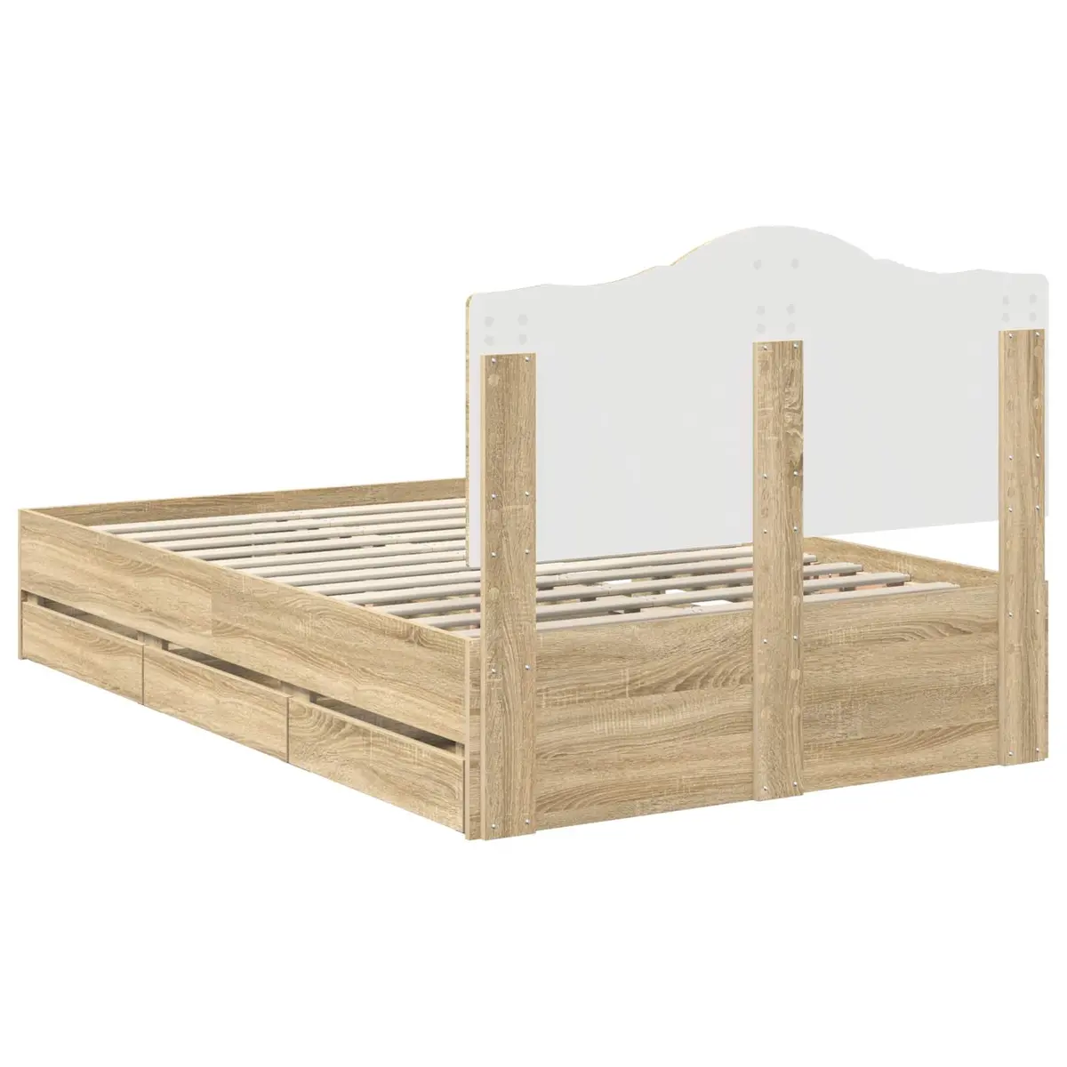 Bed Frame Sonoma Oak 135 x 190 cm Engineered Wood Modern with Storage Drawer