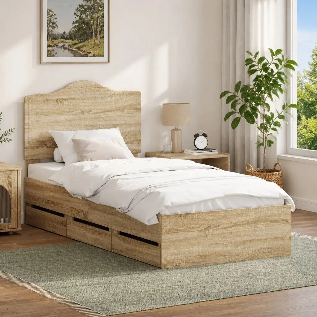 Bed Frame with Integrated Storage Drawer 90 x 190 cm