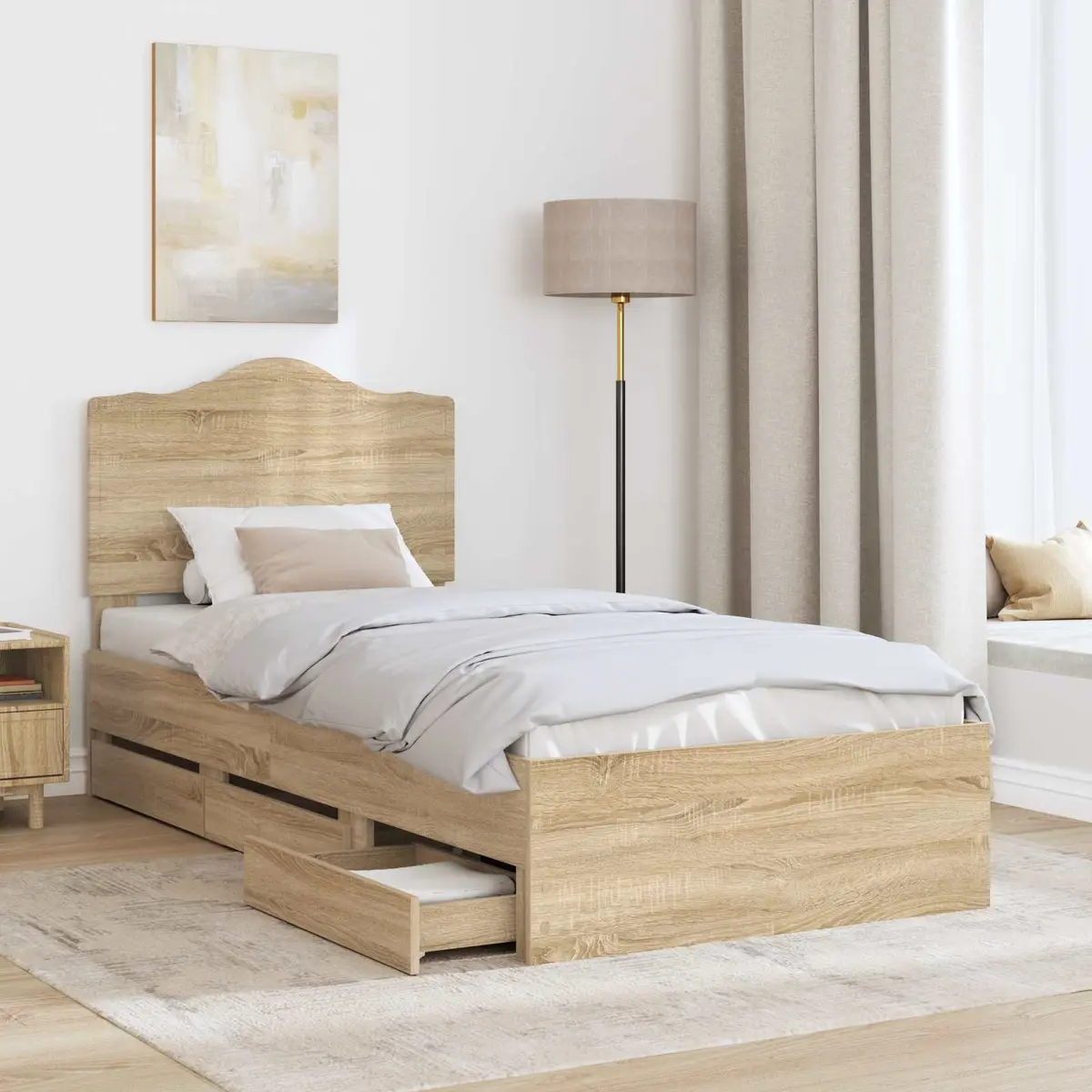 Bed Frame with Integrated Storage Drawer 90 x 190 cm