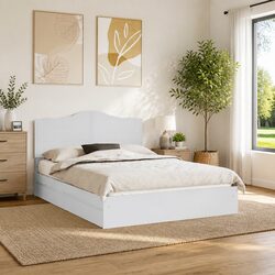 Elegant White Storage Bed with Headboard 150 x 200 cm