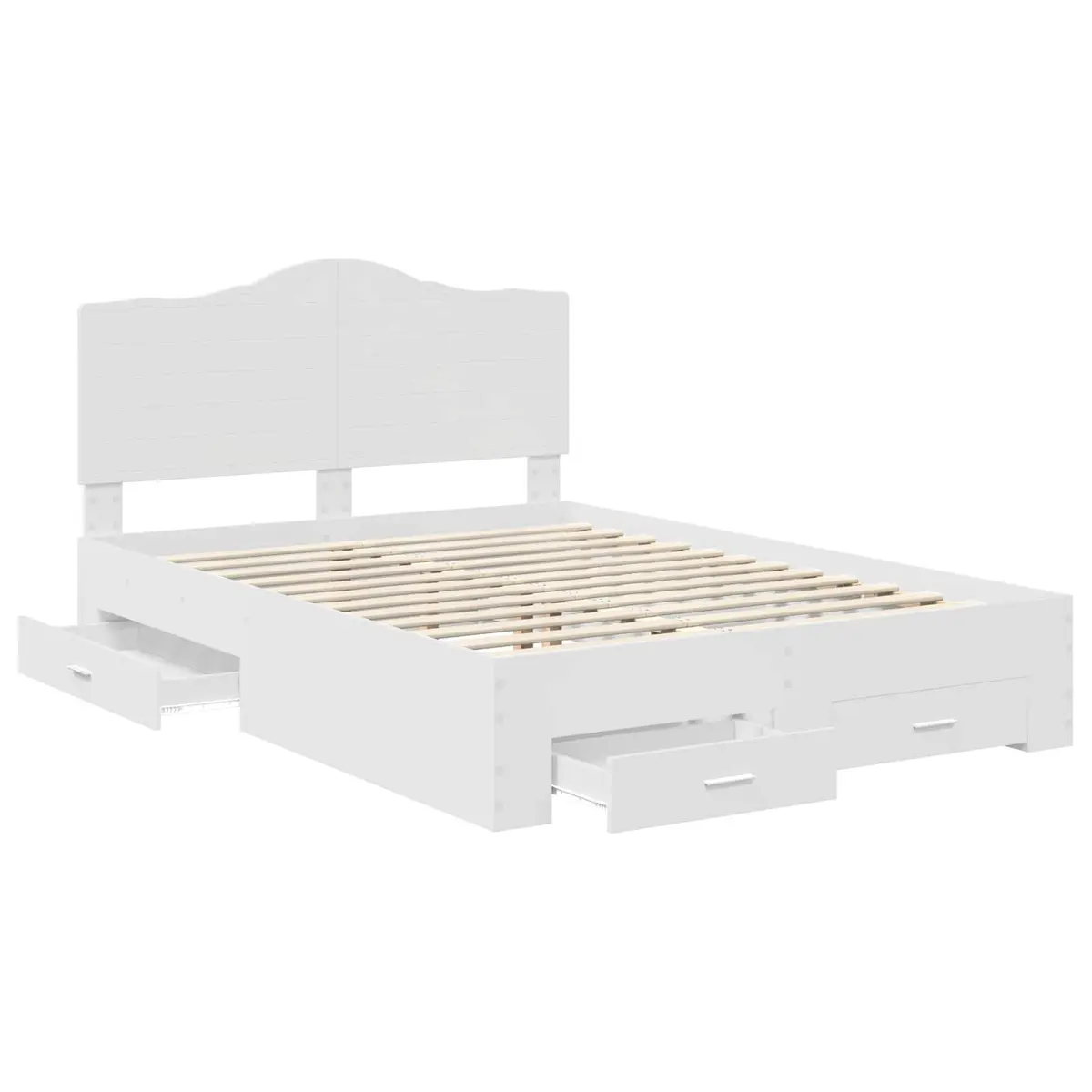Bed Frame with Headboard White 150 x 200 cm Storage Drawers Modern Design
