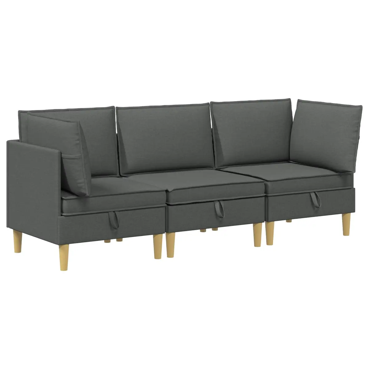 Modular Sofa Set Grey Fabric 3-Piece Storage Living Room Couch
