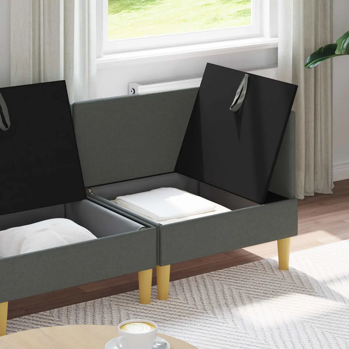 Modular Sofa Set Grey Fabric 3-Piece Storage Living Room Couch
