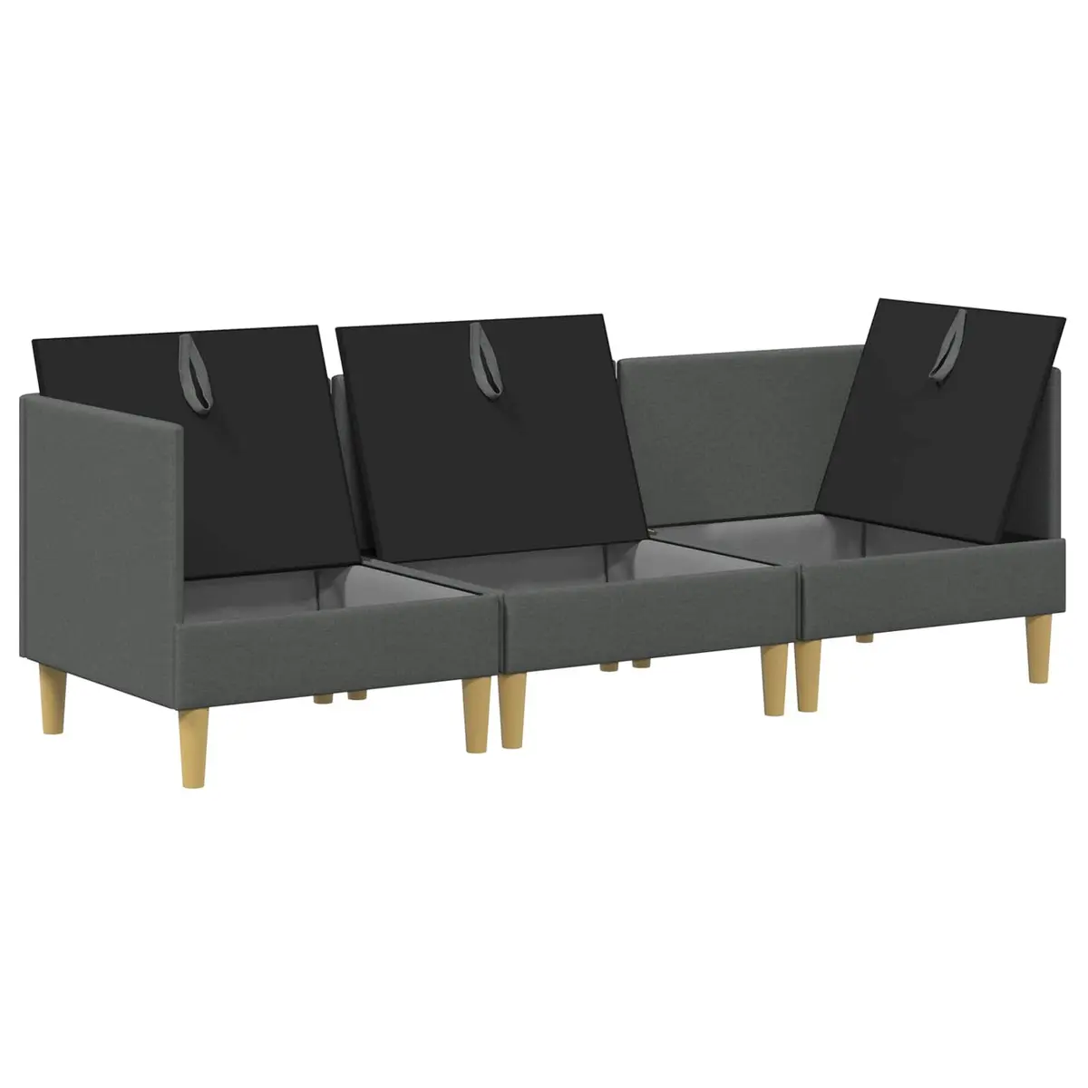 Modular Sofa Set Grey Fabric 3-Piece Storage Living Room Couch