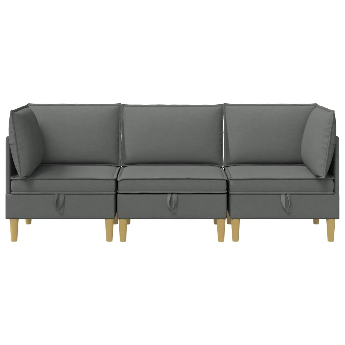 Modular Sofa Set Grey Fabric 3-Piece Storage Living Room Couch