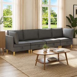 Grey Fabric Modular Sofa Set with Storage - 4 Pieces