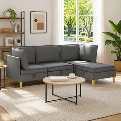4-Piece Grey Modular Sofa Set with Storage