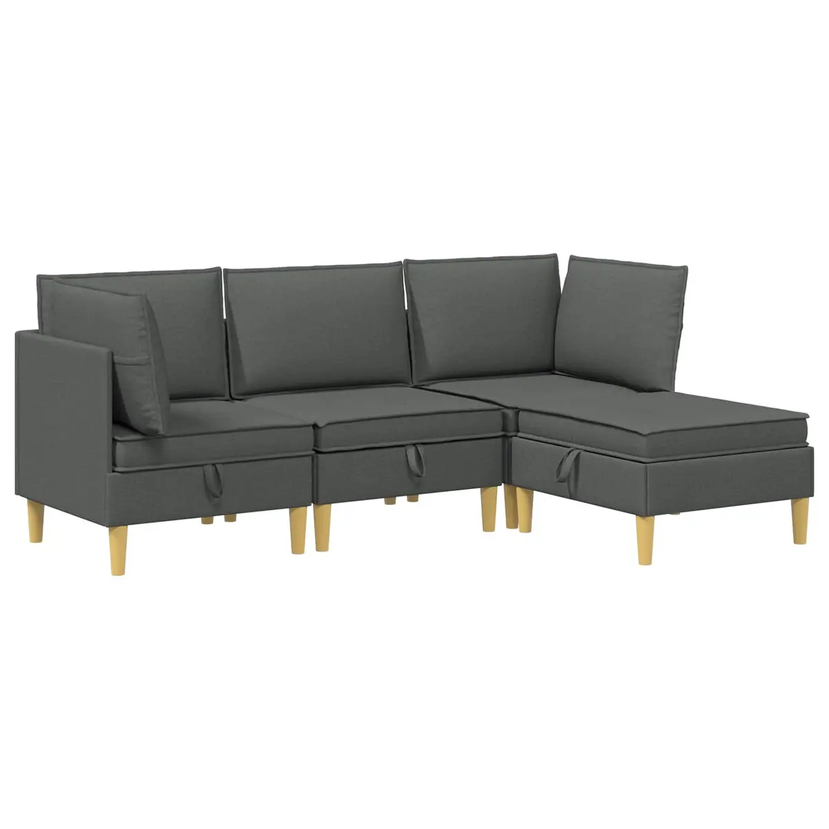 Modular Sofa Set Grey Fabric 4 Piece Living Room Sectional with Storage