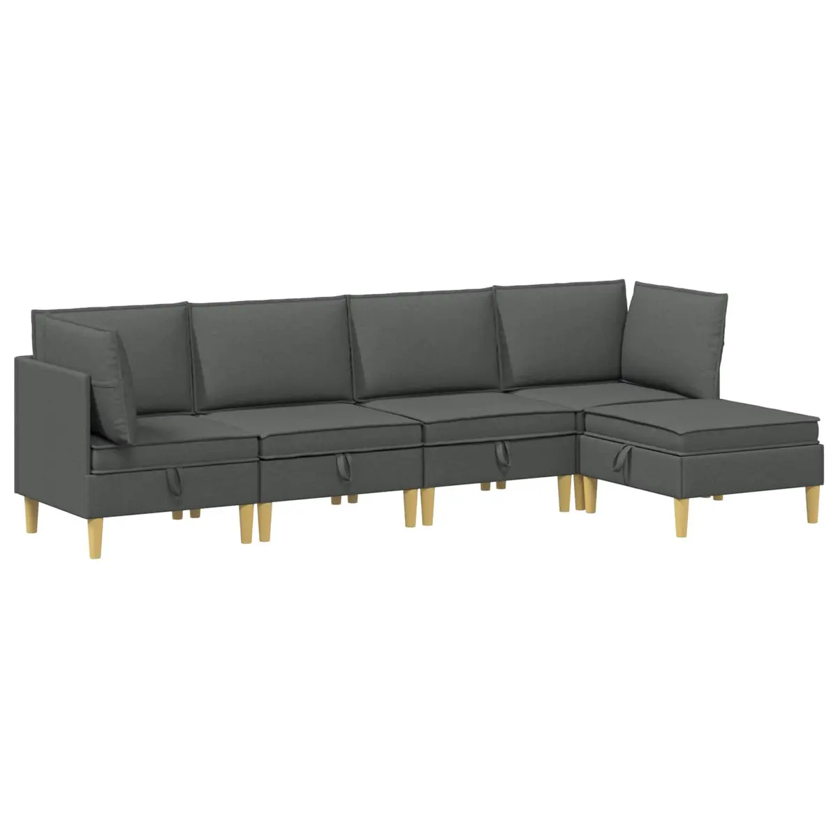 Modular Sofa Set Grey Fabric 5 Pieces with Storage