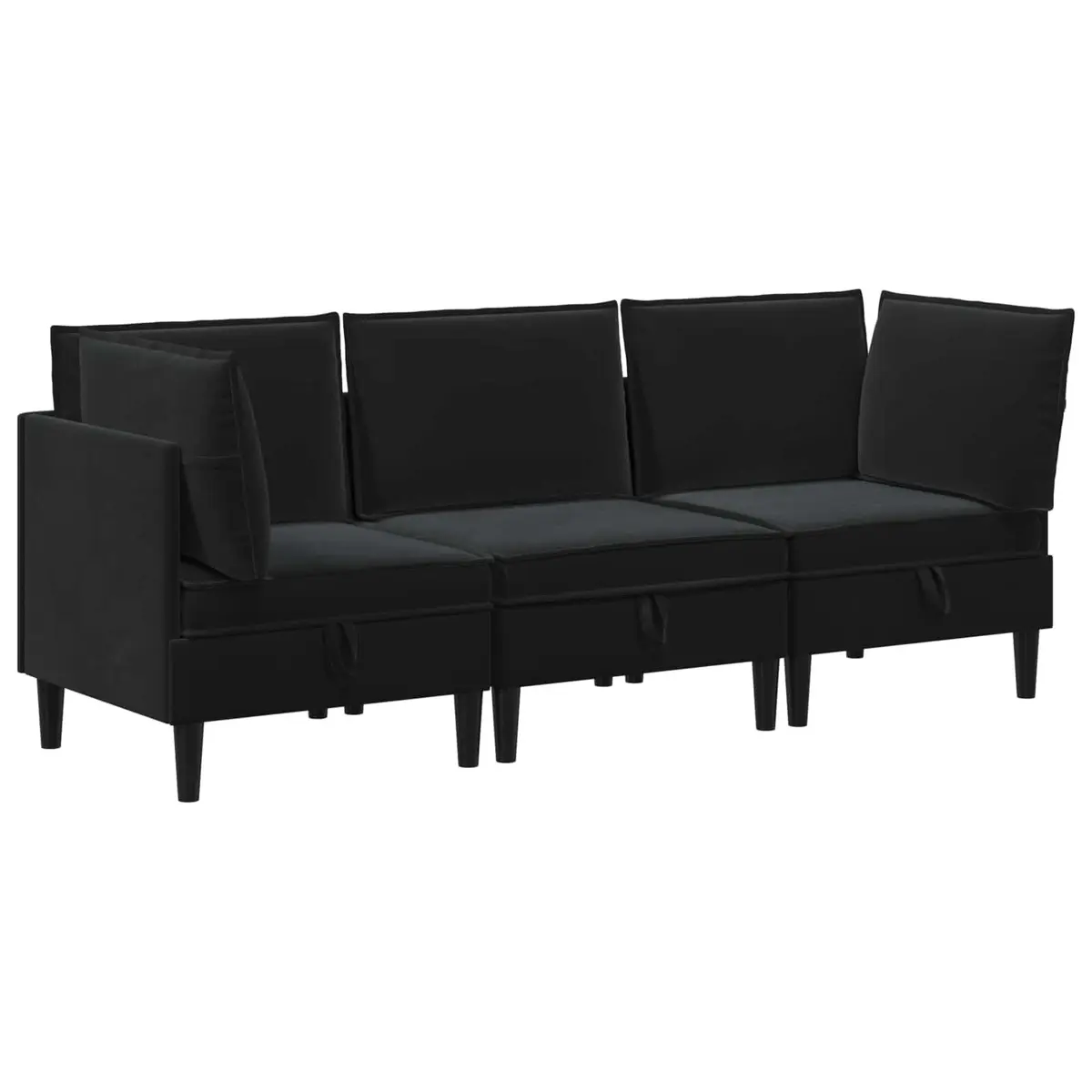 Living Room Furniture Set Modern Black Velvet 3 Piece Cushioned Seating Plywood