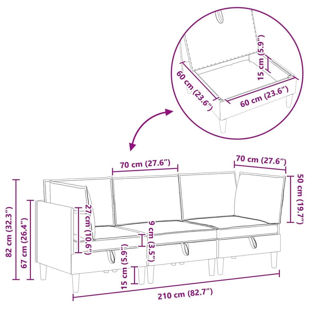 Living Room Furniture Set Modern Black Velvet 3 Piece Cushioned Seating Plywood
