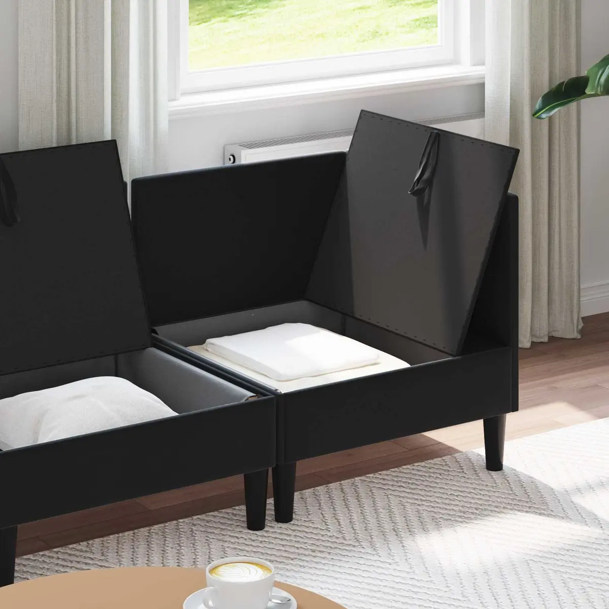 Living Room Furniture Set Modern Black Velvet 3 Piece Cushioned Seating Plywood