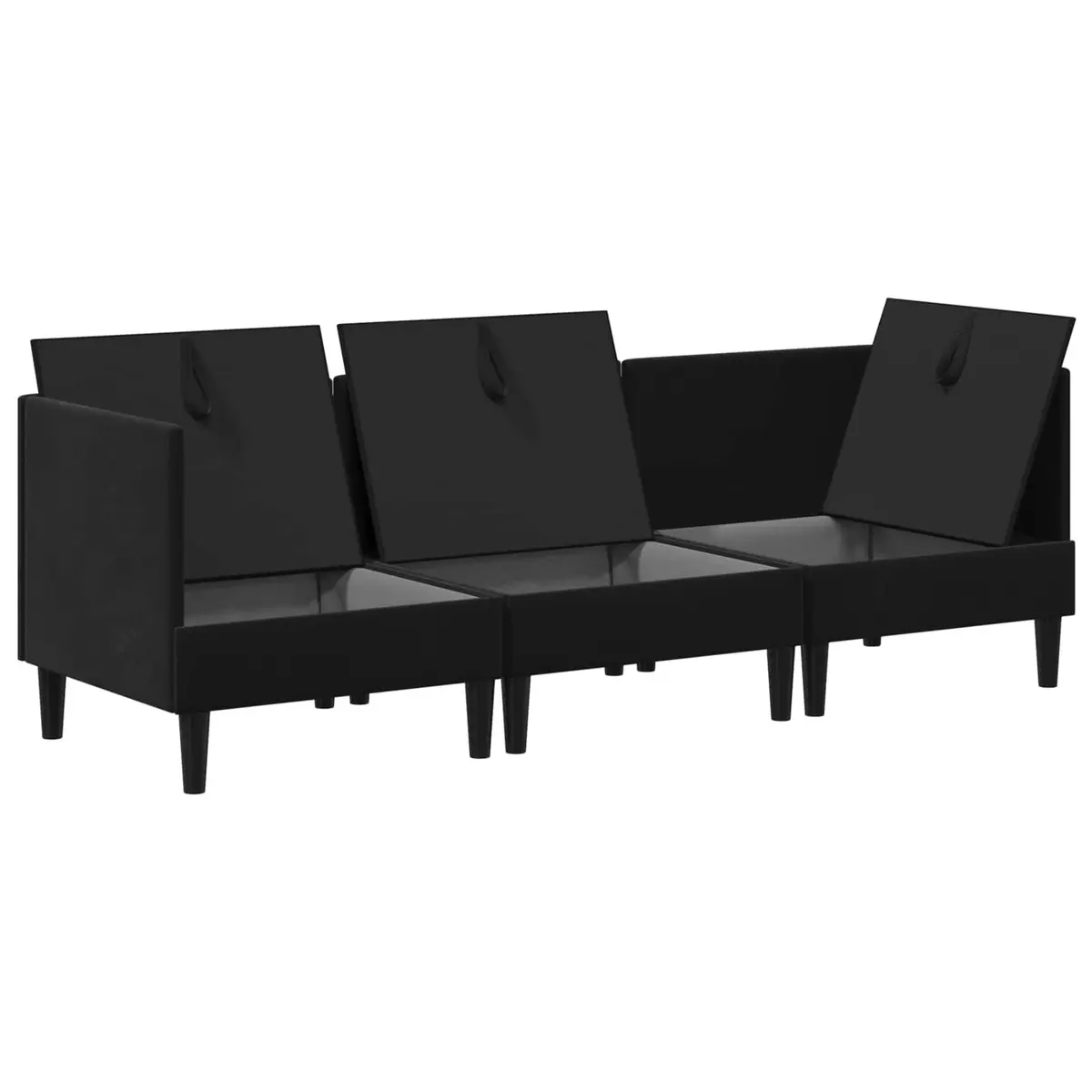 Living Room Furniture Set Modern Black Velvet 3 Piece Cushioned Seating Plywood