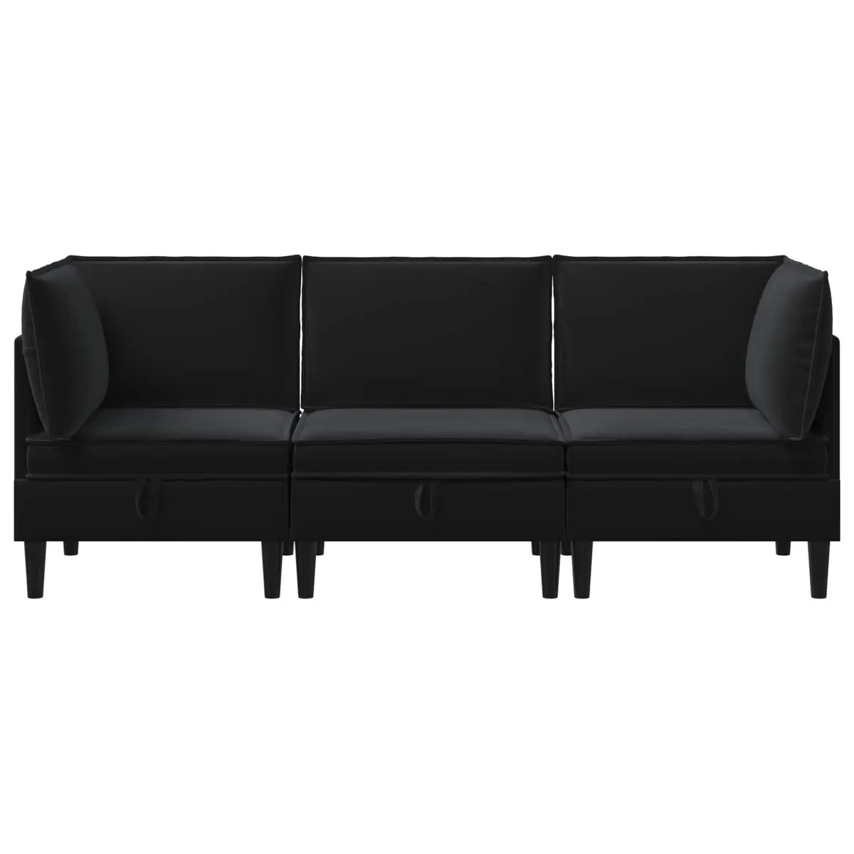 Living Room Furniture Set Modern Black Velvet 3 Piece Cushioned Seating Plywood