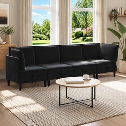 Elegant Black Velvet Living Room Set 4 pcs