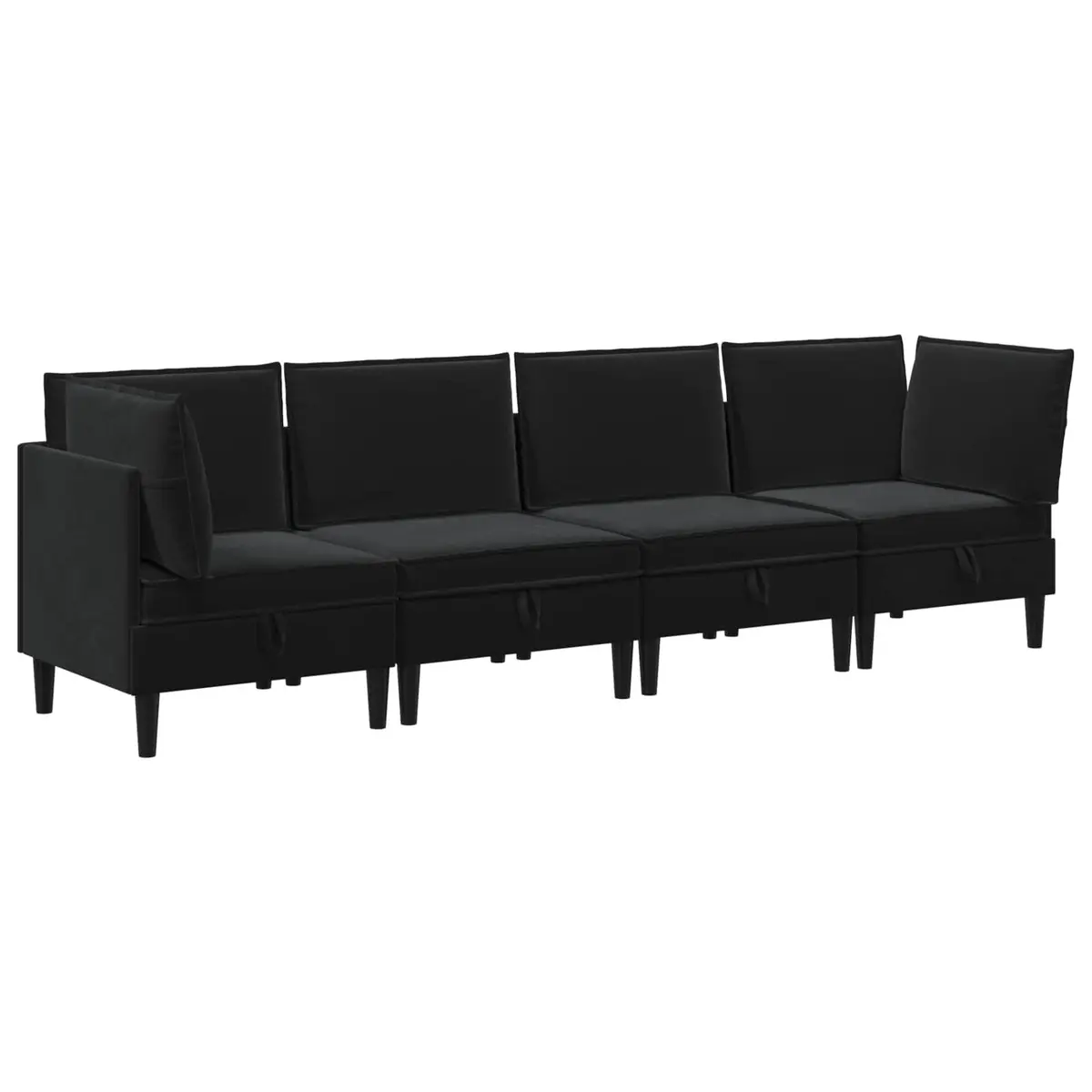 Living Room Furniture Set Modern Minimalist 4 Piece Black Velvet Upholstery Plywood Frame