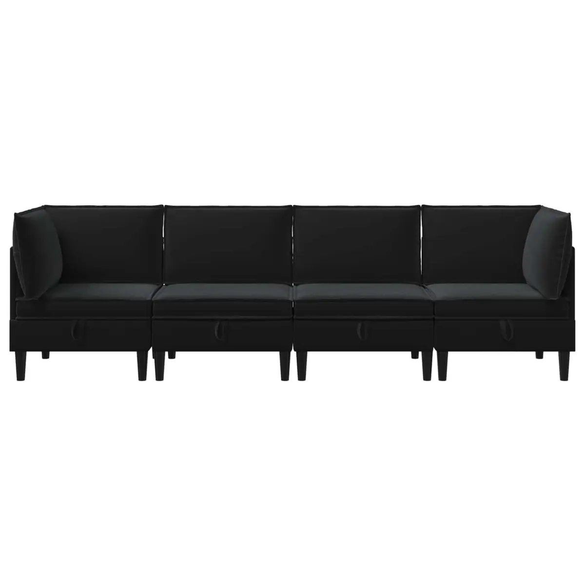 Living Room Furniture Set Modern Minimalist 4 Piece Black Velvet Upholstery Plywood Frame