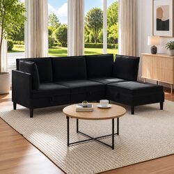 Chic 4 Piece Black Velvet Sofa Set with Storage