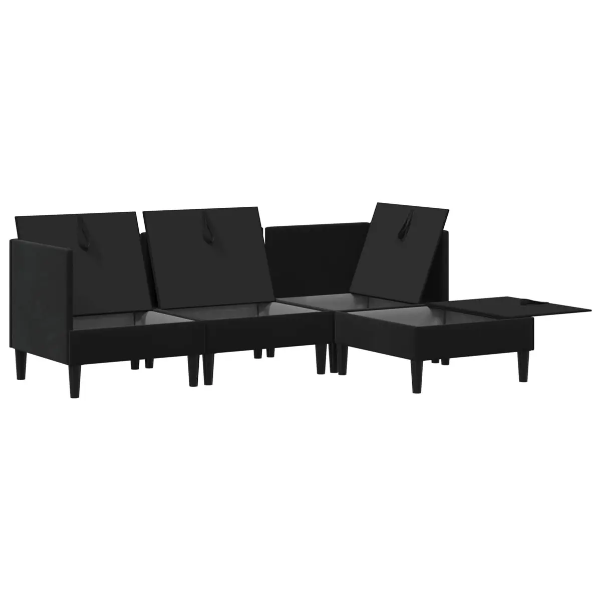 4 Piece Cushioned Storage Sofa Set Modern Black Velvet Living Room Furniture