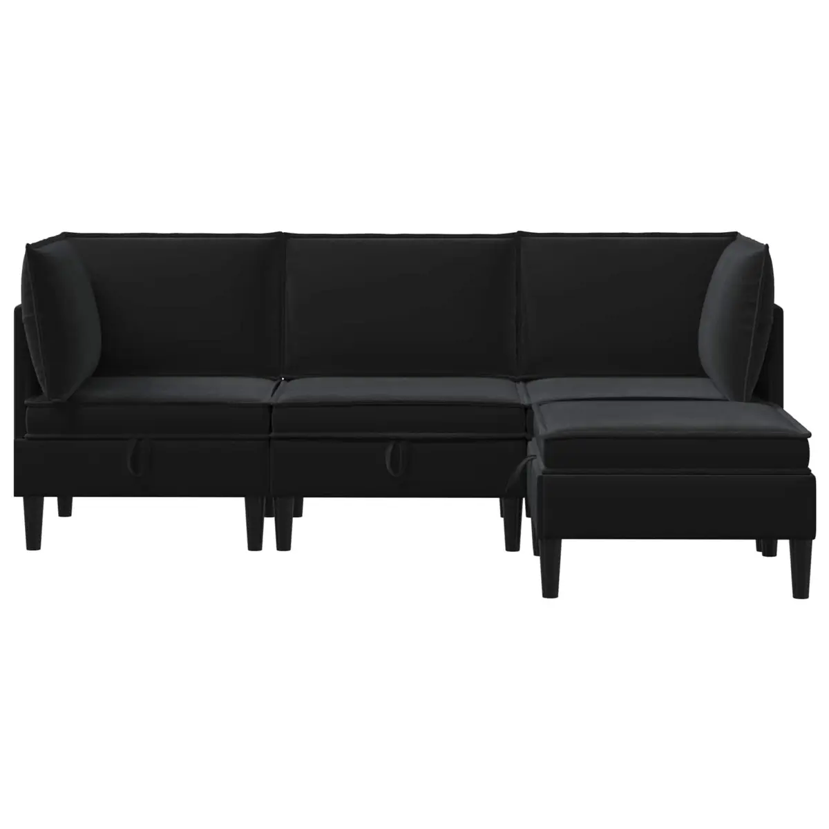 4 Piece Cushioned Storage Sofa Set Modern Black Velvet Living Room Furniture