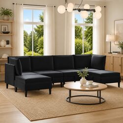 Inviting Black Velvet 6-Piece Living Room Set