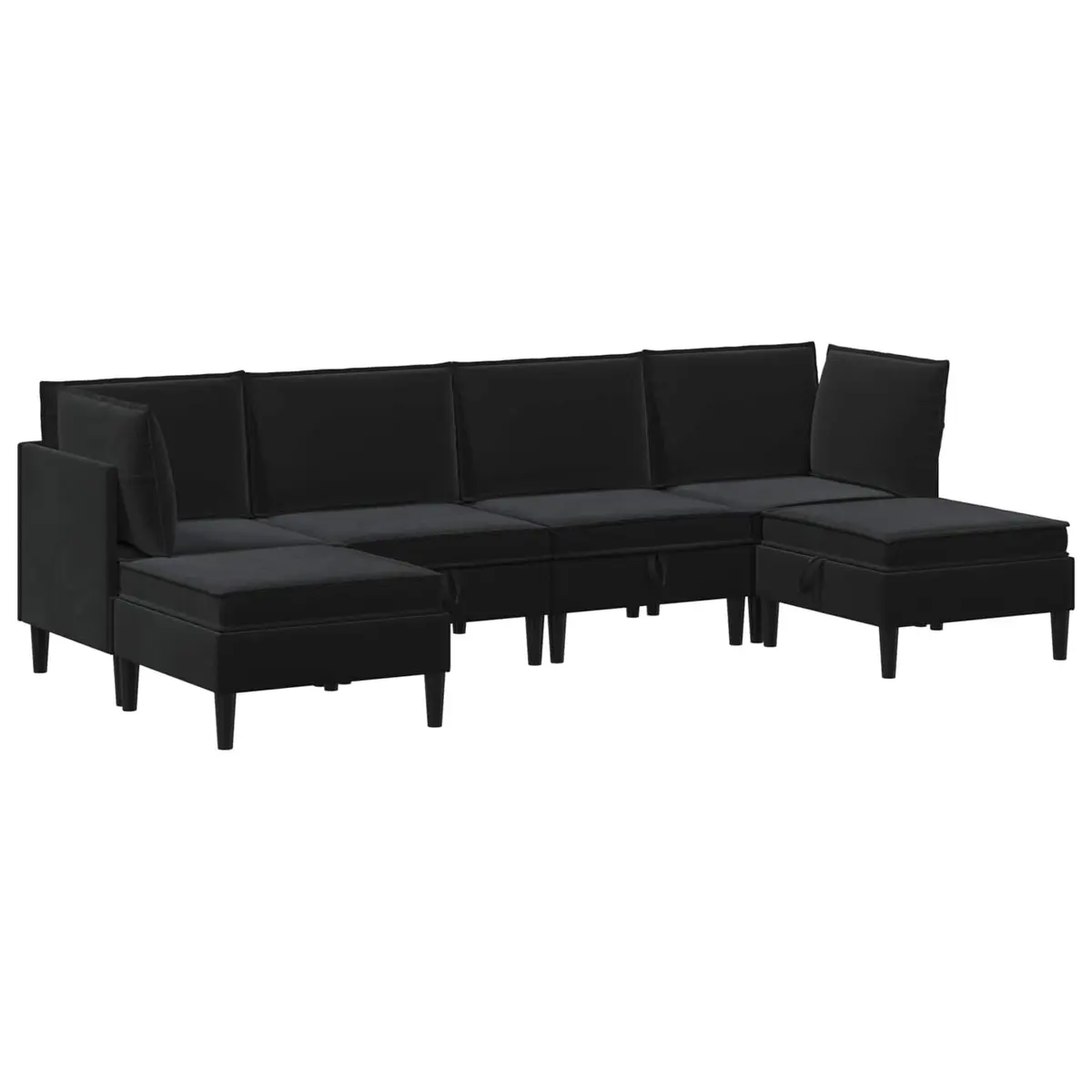 Living Room Furniture Set Modern 6 Piece Black Velvet Cushioned Storage