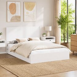 White Bed Frame with Storage Compartments and Headboard 150 x 200 cm
