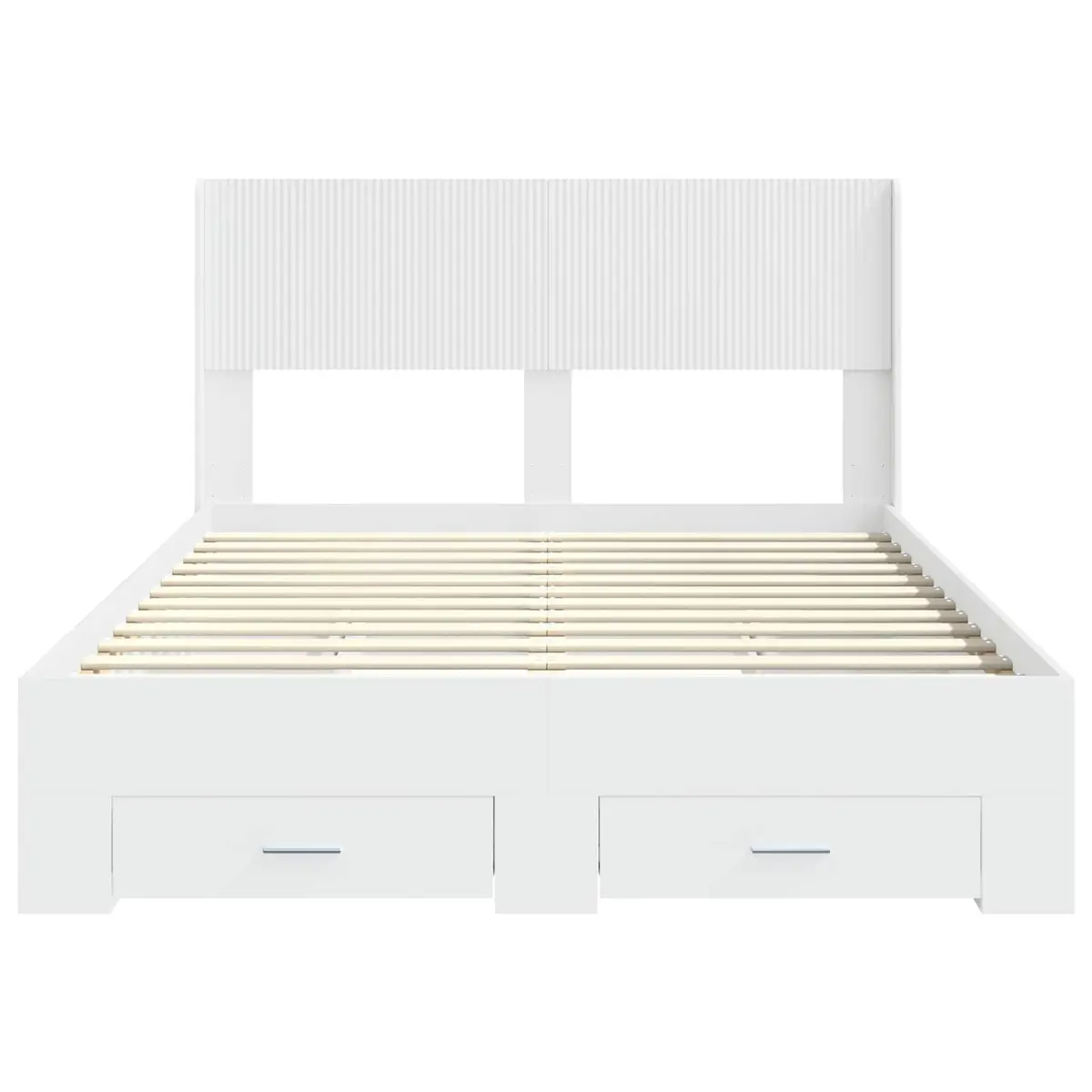 White Bed Frame 150x200cm with Storage Compartments Slatted Base Modern Design