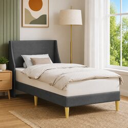 Dark Grey Fabric Headboard Bed Frame 90 x 190 cm