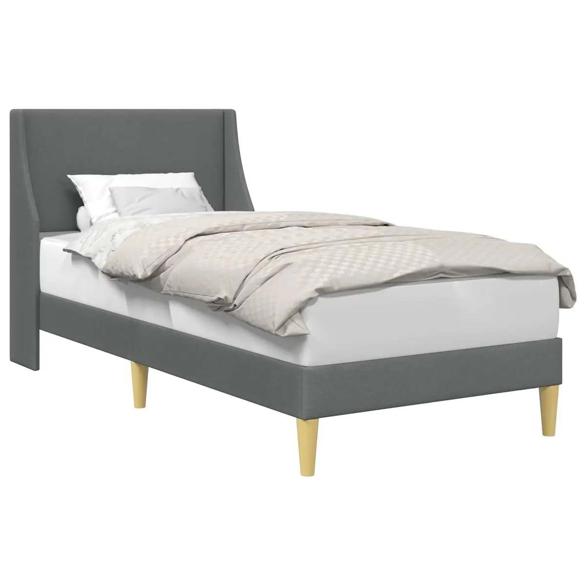 Dark Grey Fabric Headboard Bed Frame 90 x 190 cm