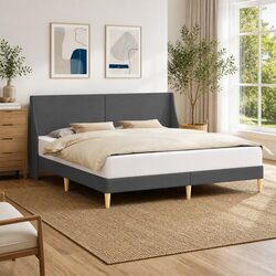 Stylish Dark Grey Bed Frame with Fabric Headboard 180 x 200 cm