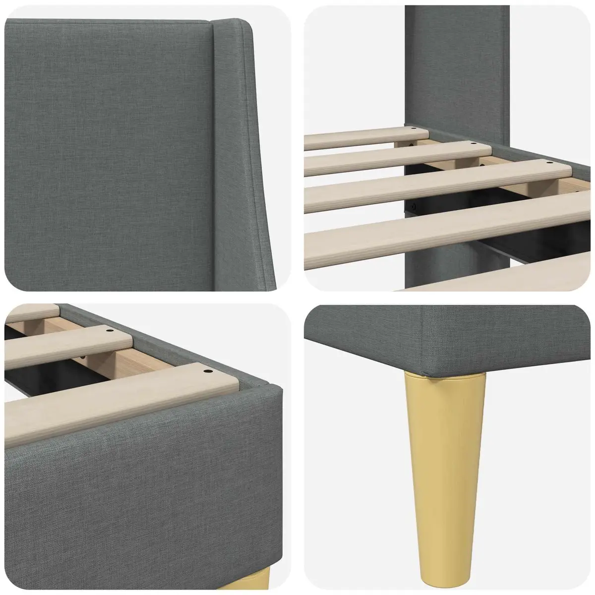 Dark Grey Bed Frame with Fabric Headboard 180 x 200 cm