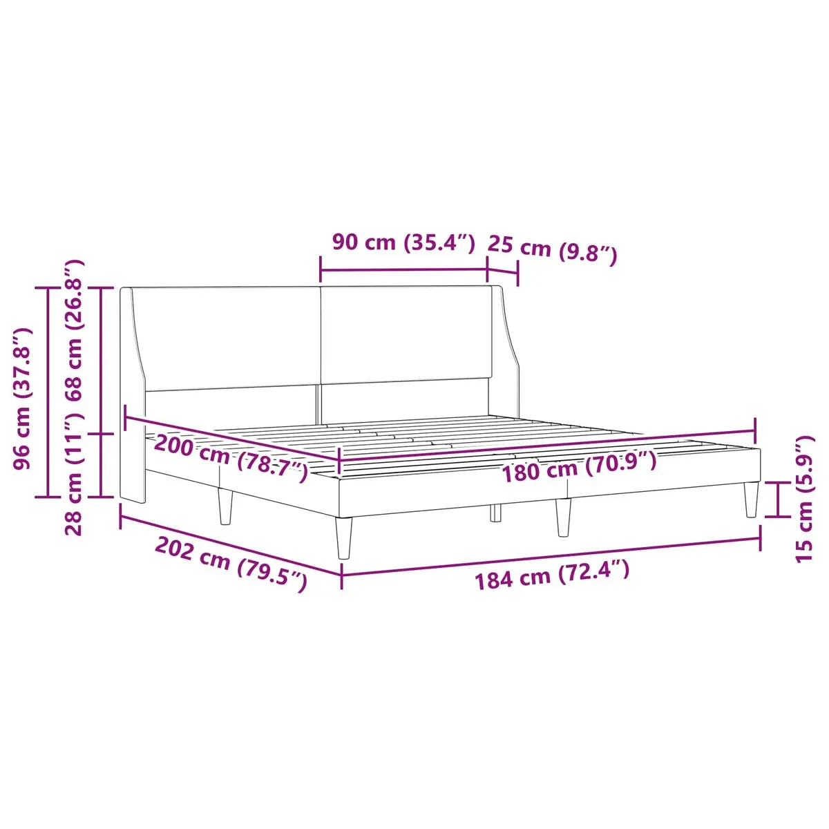 Dark Grey Bed Frame with Fabric Headboard 180 x 200 cm