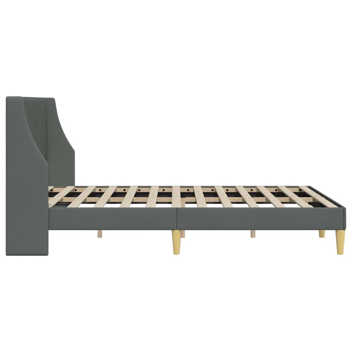 Upholstered Bed Frame with Dark Grey Fabric Headboard