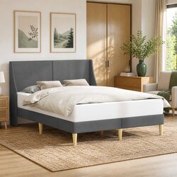Modern Dark Grey Bed Frame with Fabric Headboard