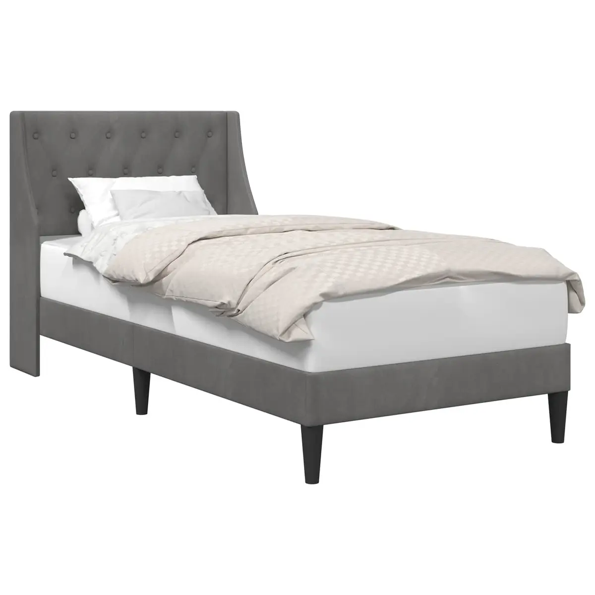 Dark Grey Velvet Headboard Bed Frame 90 x 190 cm