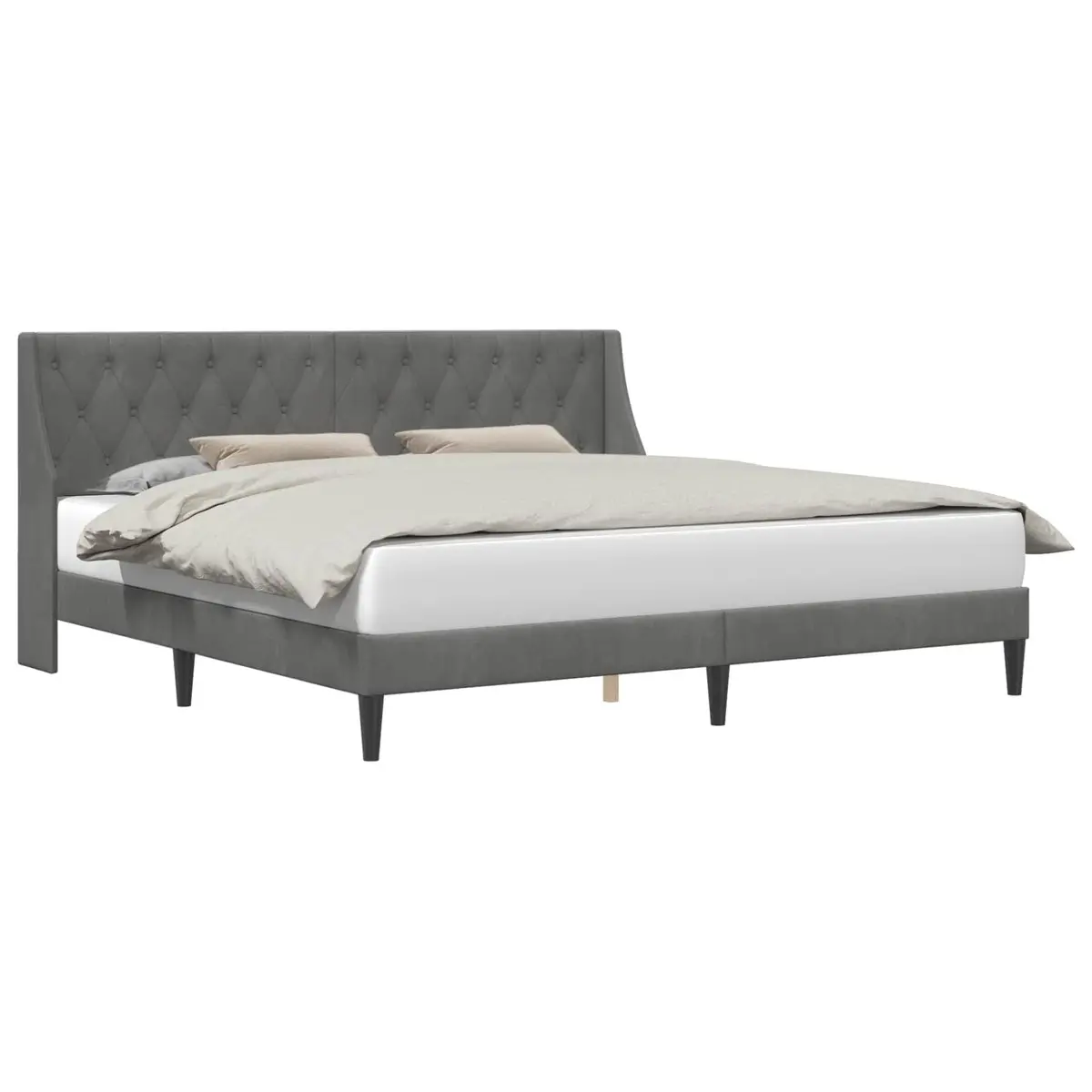 Bed Frame Velvet Headboard Dark Grey 180 x 200 cm Plywood Modern