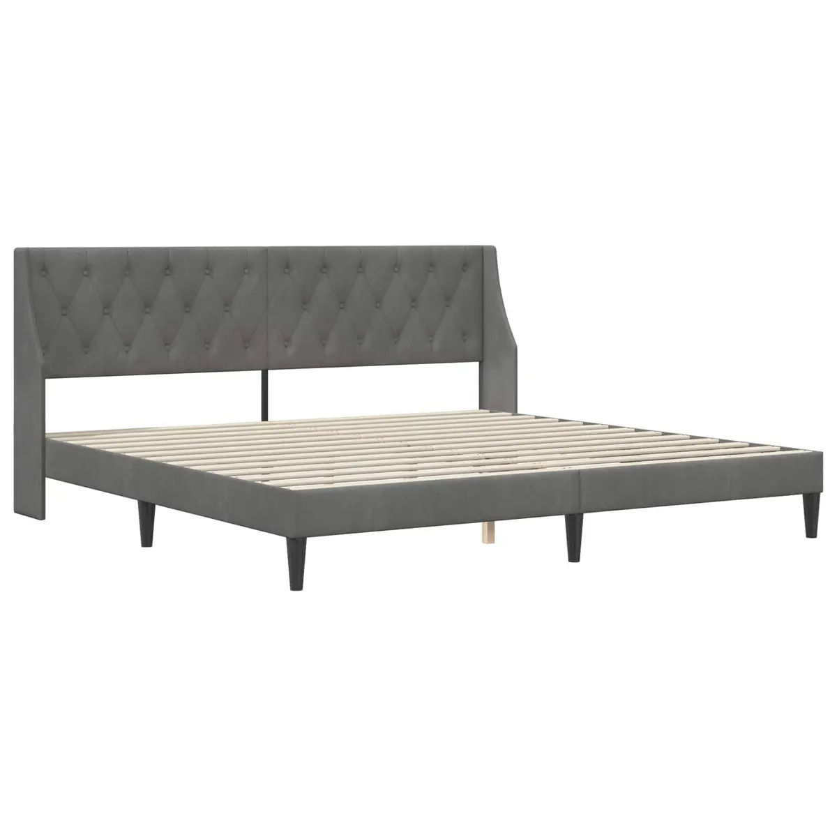 Bed Frame Velvet Headboard Dark Grey 180 x 200 cm Plywood Modern