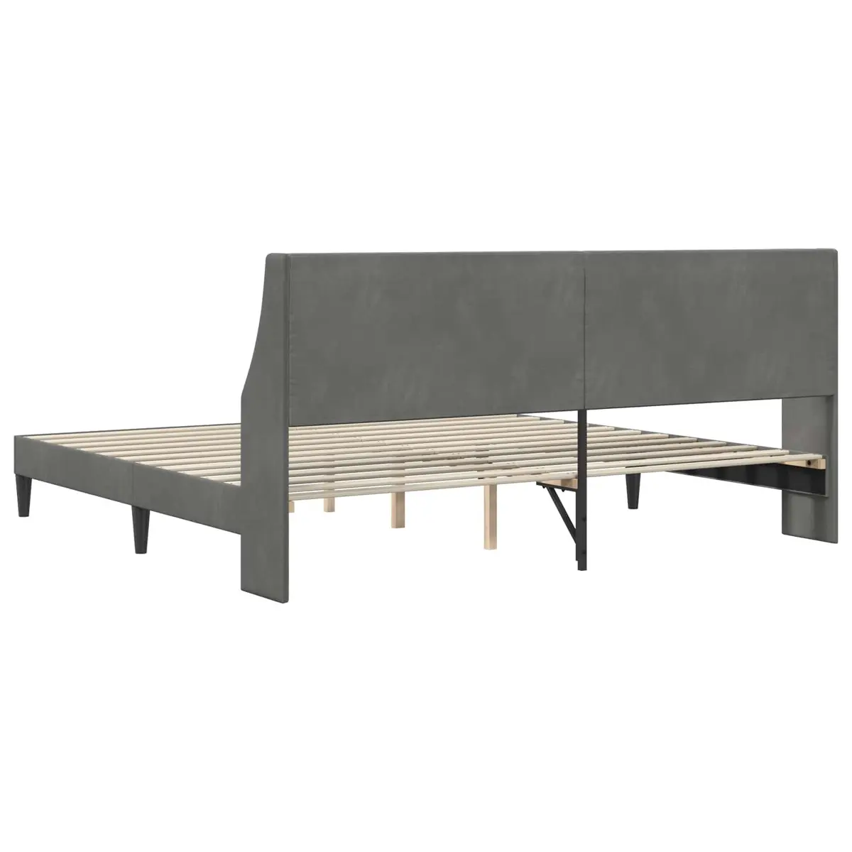 Bed Frame Velvet Headboard Dark Grey 180 x 200 cm Plywood Modern