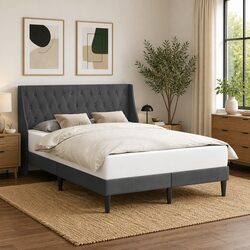 Modern Bed Frame with Plush Velvet Headboard