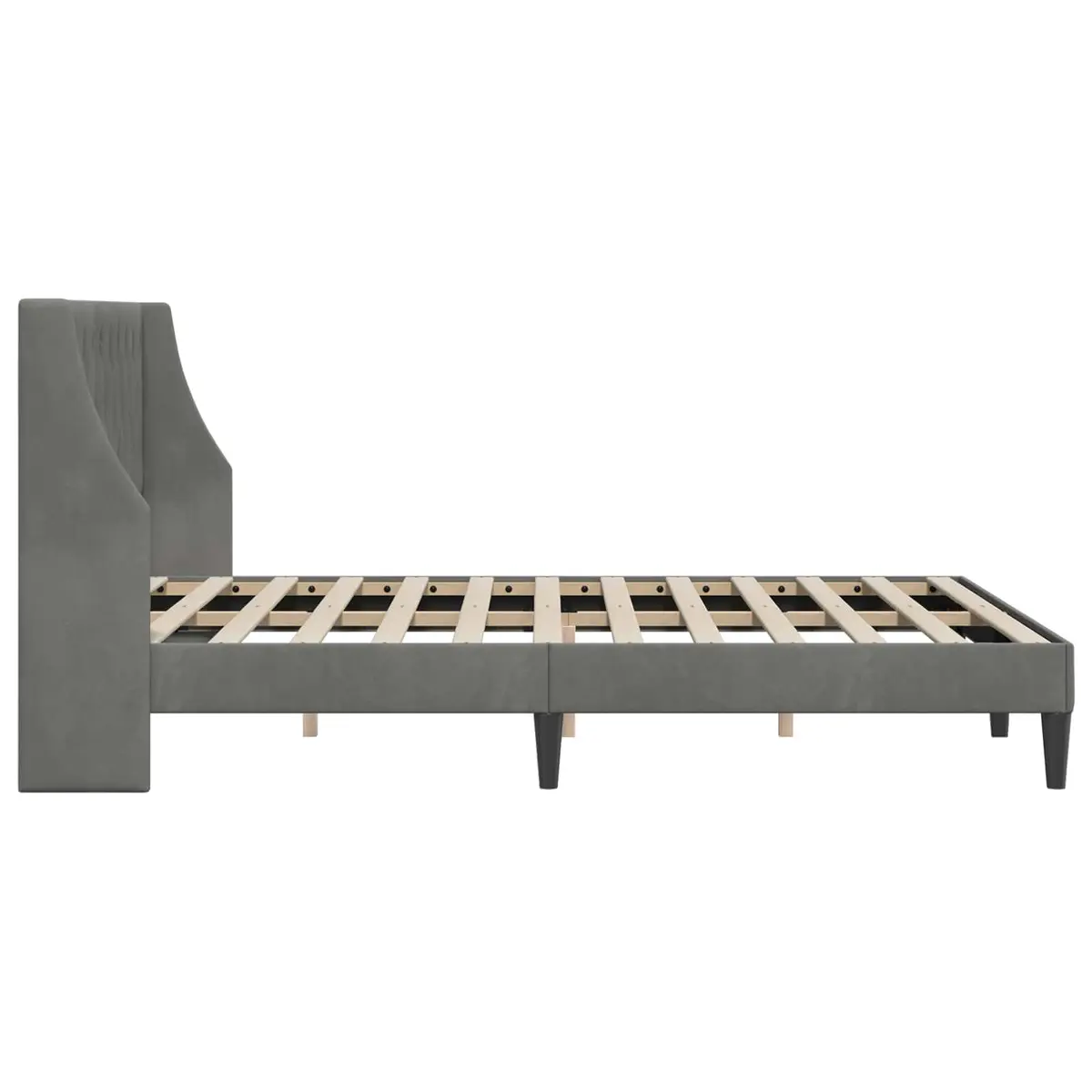 Bed Frame Velvet Headboard Modern Dark Grey Plywood