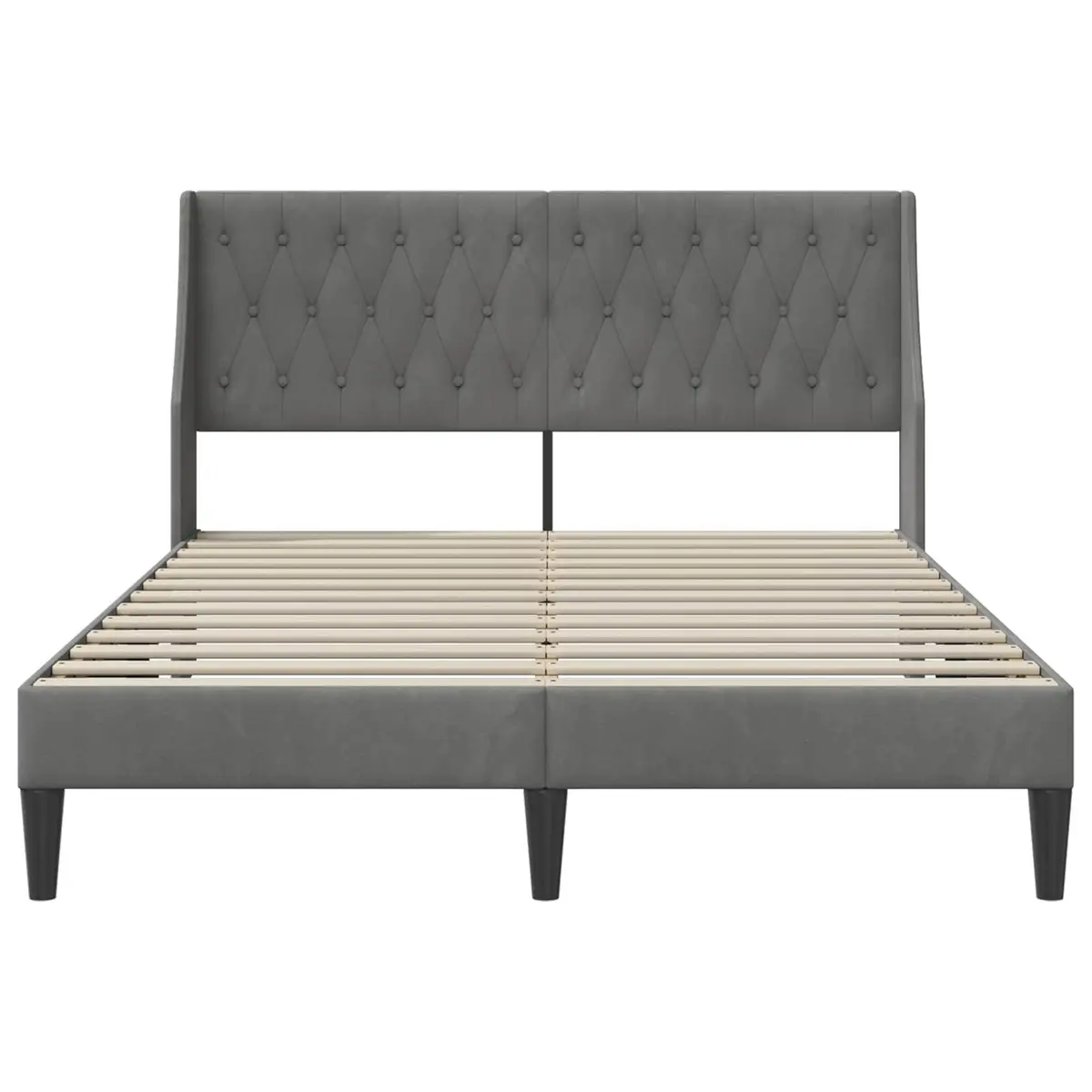 Dark Grey Bed Frame with Velvet Headboard