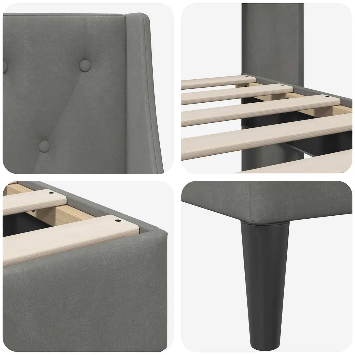 Dark Grey Bed Frame with Velvet Headboard