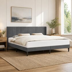 Dark Grey Velvet Headboard Bed Frame 180 x 200 cm
