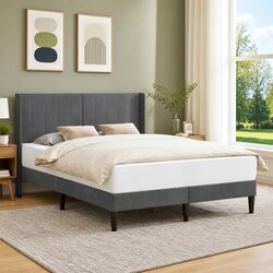 Modern Bed Frame with Dark Grey Velvet Headboard