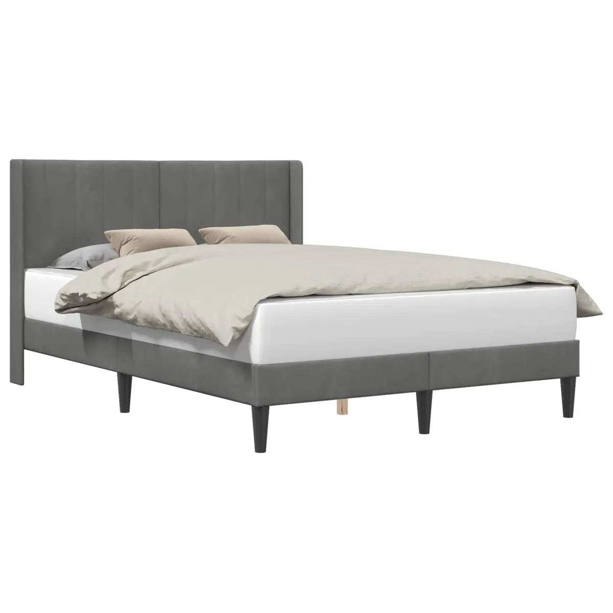 Bed Frame with Dark Grey Velvet Headboard