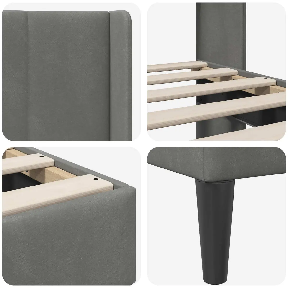 Bed Frame with Dark Grey Velvet Headboard