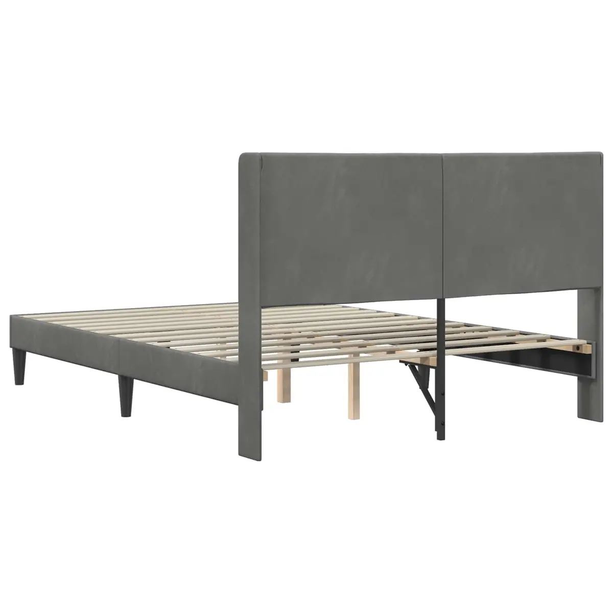 Bed Frame with Dark Grey Velvet Headboard Modern Bedroom Furniture Slatted Base