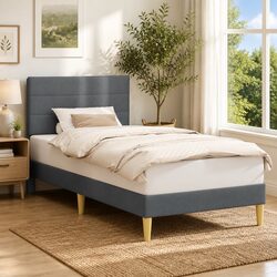 Comfortable Dark Grey Upholstered Bed Frame 90 x 190 cm